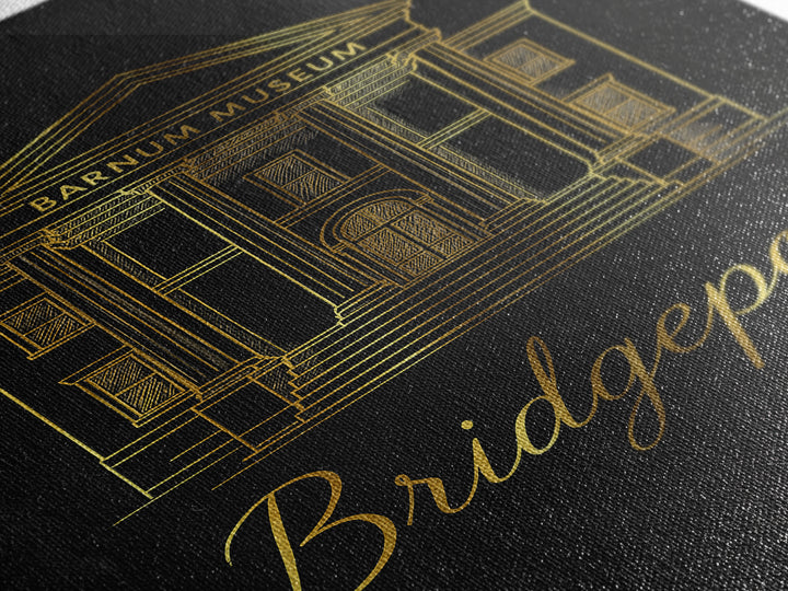 Bridgeport Travel Poster, Framed Canvas Print, Gold Outline Poster Art, Bridgeport Art Print, Mid Century Wall Art, Vintage City Art