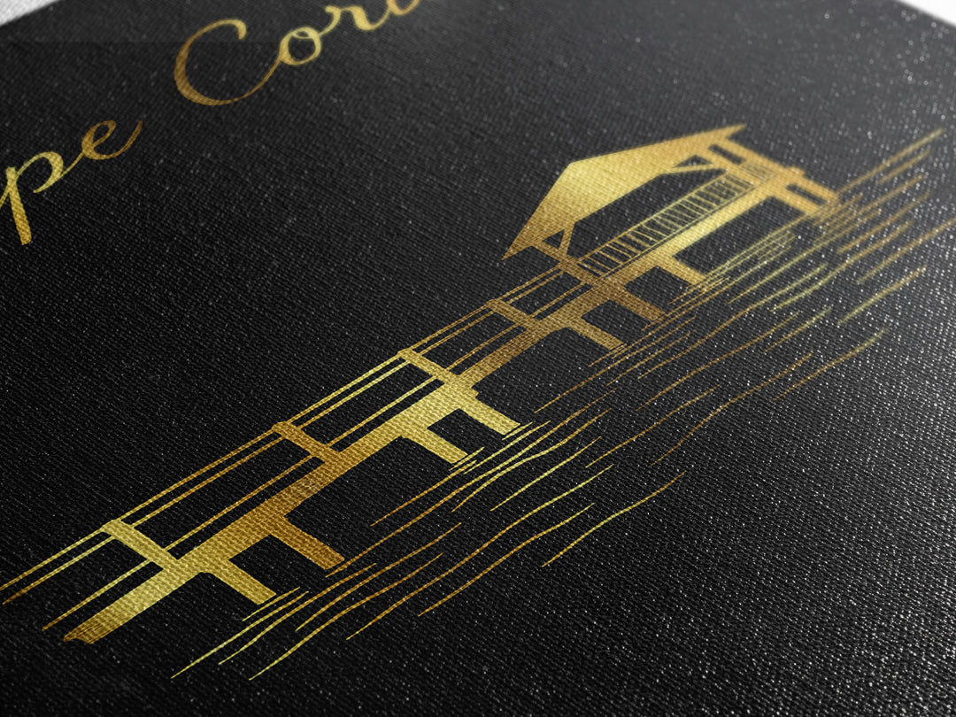 Cape Coral Florida Travel Poster, Canvas Print, Black Gold Minimalist Art, Cape Coral Poster Print, Mid Century Wall Art, Travel Wall Decor