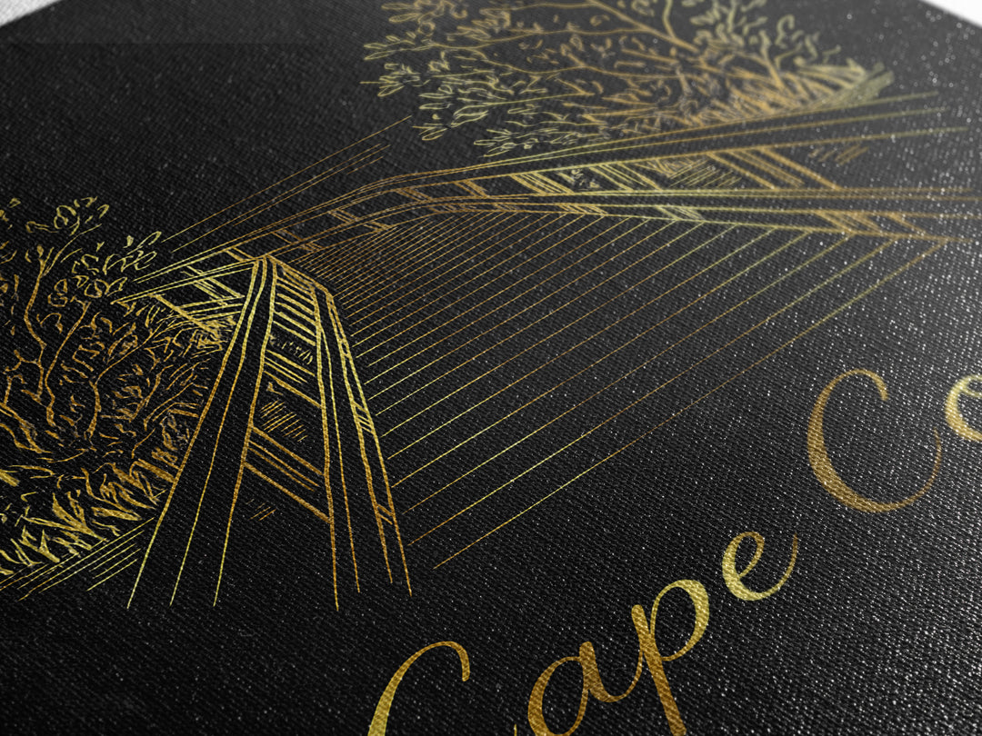 Cape Coral Travel Poster, Framed Canvas Print, Gold Outline Poster Art, Cape Coral Travel Art, Travel Wall Decor, Modern Wall Decor