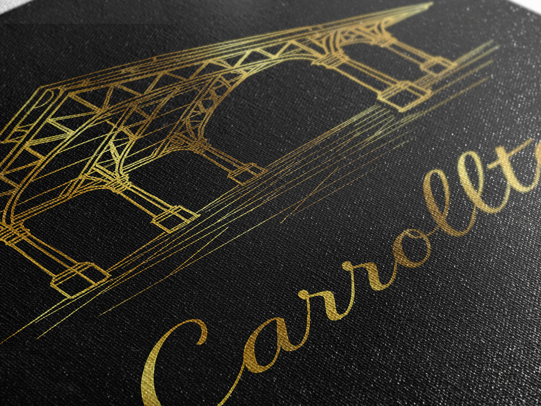 Carrollton Texas Travel Poster, Framed Canvas Print, Dark Minimalist Wall Art, Carrollton City Art, Vintage City Art, Living Room Wall Art
