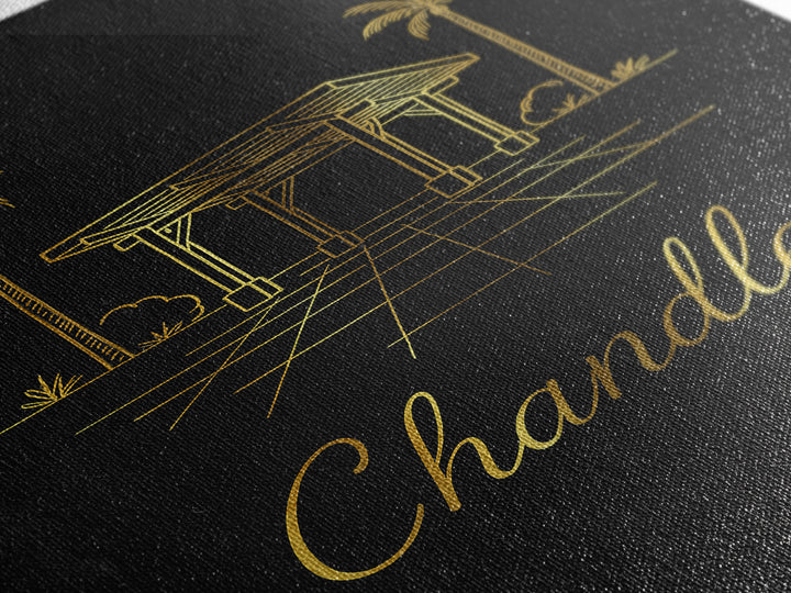 Chandler Arizona Travel Poster, Framed Canvas Print, Gold Outline Poster Art, Chandler Poster Print, Wanderlust Decor, Travel Wall Art