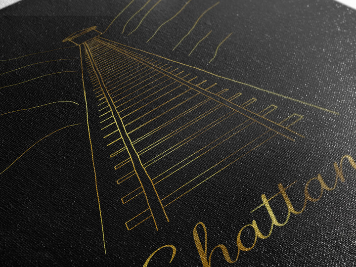 Chattanooga Travel Poster, Canvas Print, Gold Outline Poster Art, Chattanooga Travel Art, City Illustration, Gift For Travelers