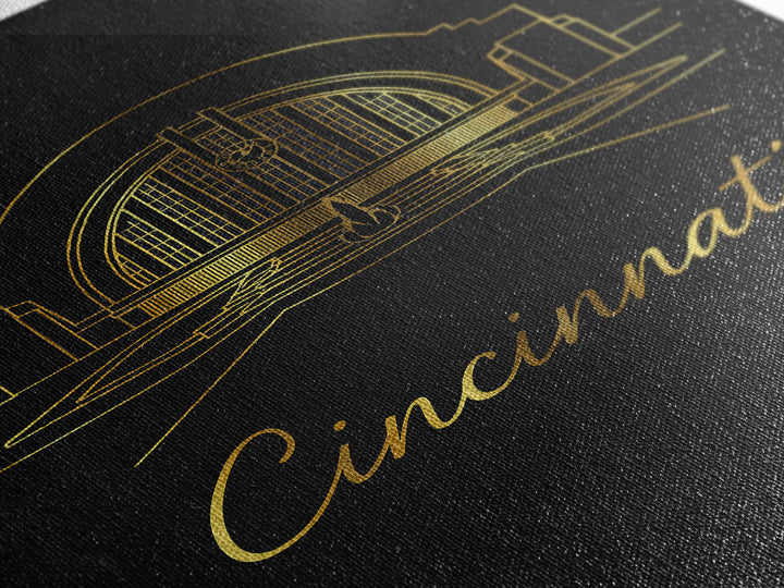 Cincinnati Ohio Travel Poster, Framed Canvas Print, Black Gold Minimalist Art, Cincinnati City Art, Fine Art Print, Living Room Wall Art