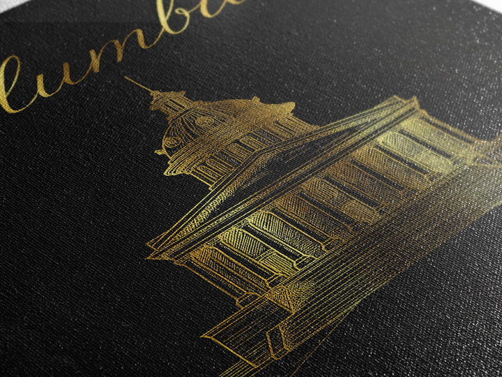 Columbia Travel Poster, Canvas Print, Minimalist Gold Line Art, Columbia City Art, City Art Print, Travel Wall Art, Wanderlust Decor