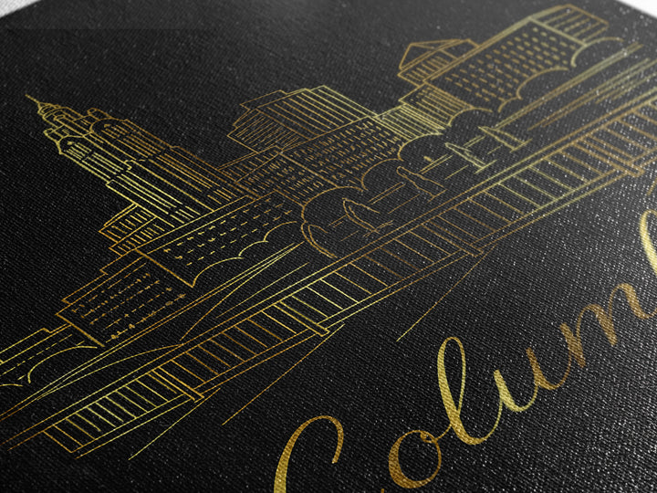Columbus Ohio Travel Poster, Framed Canvas Print, Black Gold Minimalist Art, Columbus Travel Art, Travel Wall Art, Living Room Wall Art