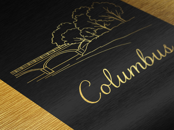 Columbus Ohio Art, Metallic Gold Print, Wood Framed Art, Metal Art, Minimalist Wall Art, Anniversary Travel Gift, Bedroom Art