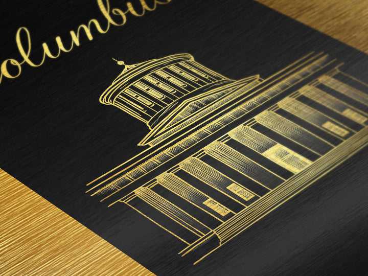 Columbus Georgia Art, Metallic Gold Print, Wood Framed Art, Metal Art, Modern House Art, Traveler Gift, Bedroom Wall Art
