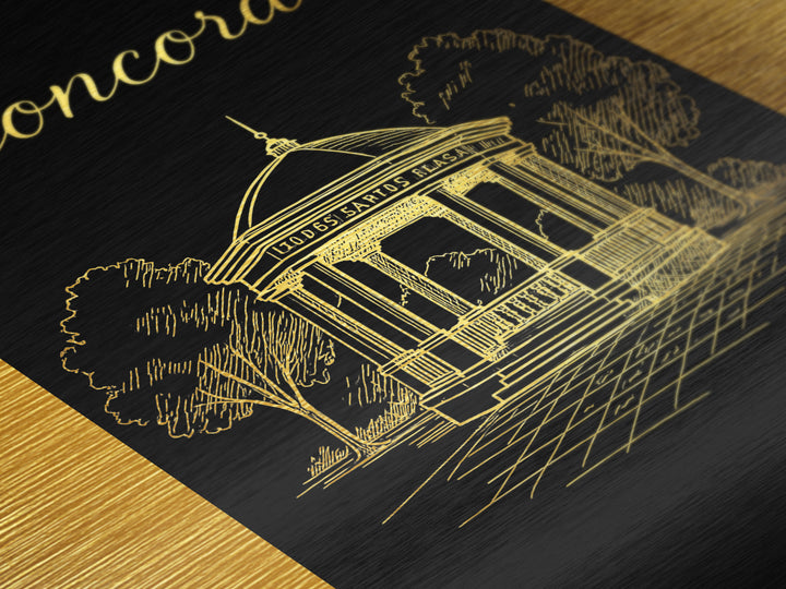 Concord North Carolina Travel, Metallic Gold Art, Wood Framed Art, Metal Art, Modern House Art, Retirement Travel Gift, Home Office Art