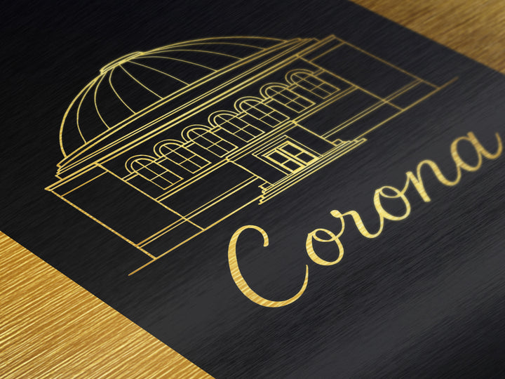 Corona California Travel, Metallic Gold Print, Wood Framed Art, Metal Art, Minimalist Wall Art, Anniversary Gift, Bedroom Wall Art