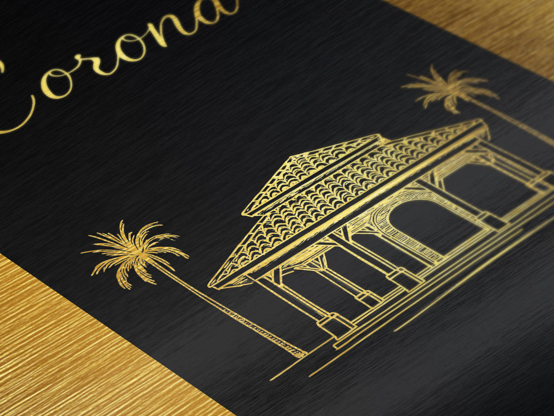 Corona California Art, Metallic Gold Art, Wood Framed Art, Metal Art, Modern Skyline Wall Print, Graduation Gift, Entryway Wall Print