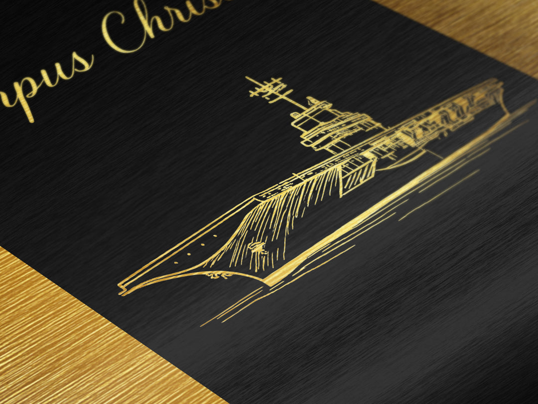 Corpus Christi Texas Travel, Metallic Gold Print, Wood Framed Art, Metal Art, Modern Wall Art, Birthday Gift, Hallway Wall Art