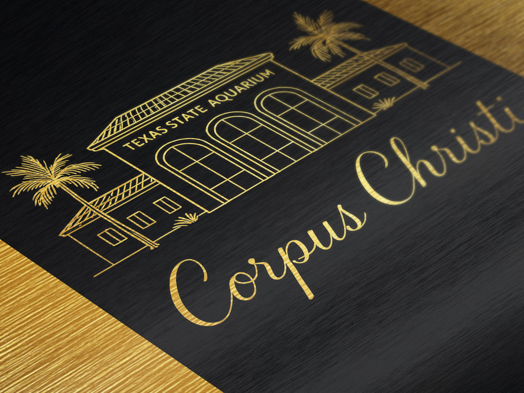 Corpus Christi Texas Art, Metallic Gold Art, Wood Framed Art, Metal Art, Minimalist Wall Art, Retirement Gift, Bedroom Art