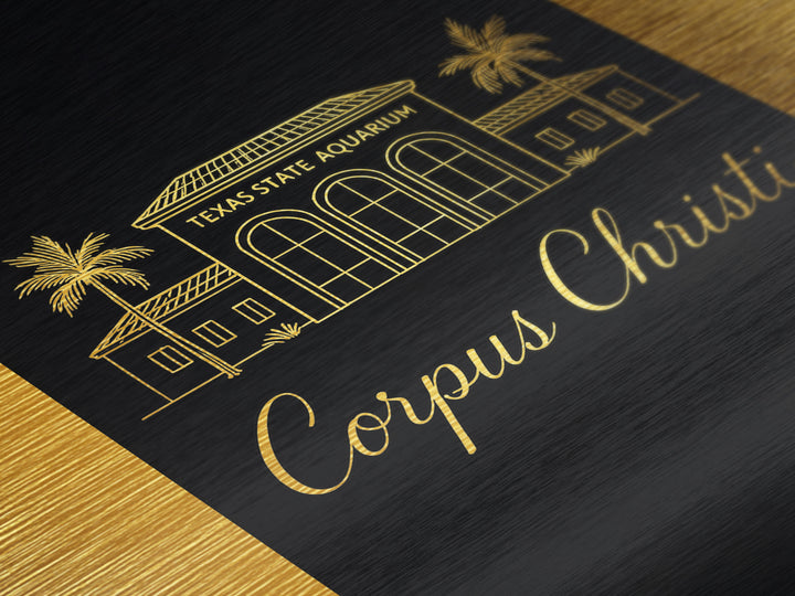 Corpus Christi Texas Art, Metallic Gold Art, Wood Framed Art, Metal Art, Minimalist Wall Art, Retirement Gift, Bedroom Art