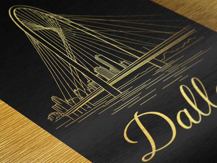 Dallas Texas Travel, Metallic Gold Print, Wood Framed Art, Metal Art, Modern Wall Art, Honeymoon Gift, Bedroom Wall Art