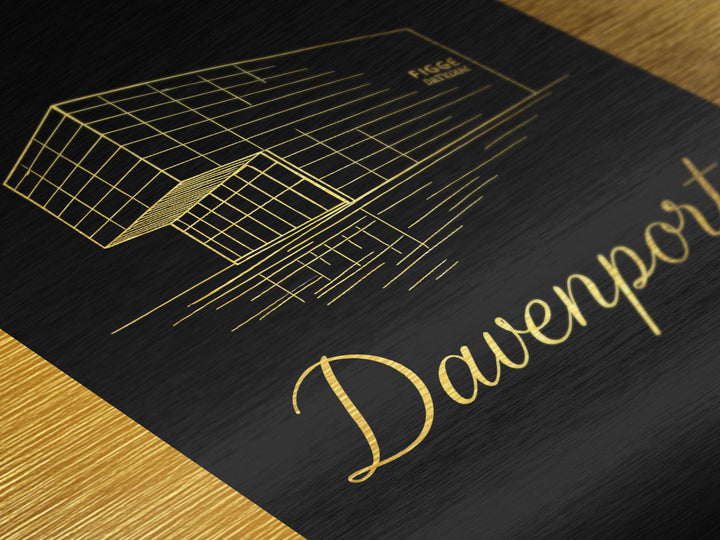 Davenport Iowa Travel, Metallic Gold Art, Wood Framed Art, Metal Art, Minimalist Wall Art, Honeymoon Gift, Bedroom Wall Art