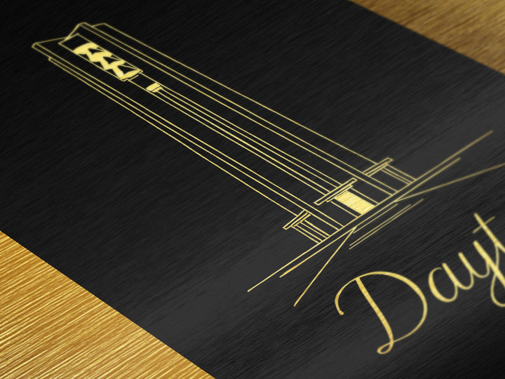 Dayton Ohio Travel, Metallic Gold Art, Wood Framed Art, Metal Art, Modern House Art, Destination Gift, Home Office Art