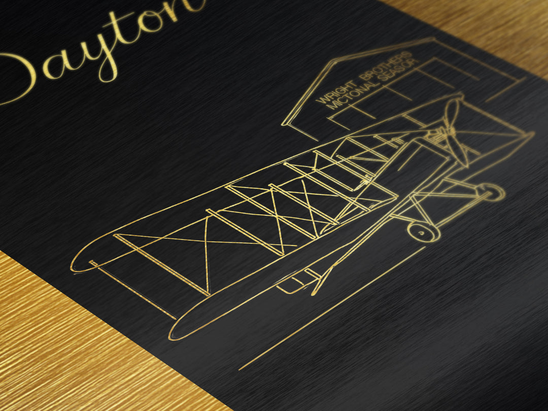 Dayton Ohio Art, Metallic Gold Print, Wood Framed Art, Metal Art, Modern Skyline Wall Print, Wanderlust Gift, Living Room Art