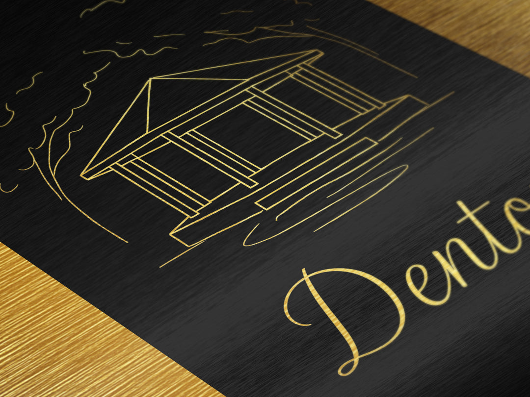 Denton Texas Travel, Metallic Gold Art, Wood Framed Art, Metal Art, Modern Skyline Wall Print, Traveler Gift, Hallway Wall Art