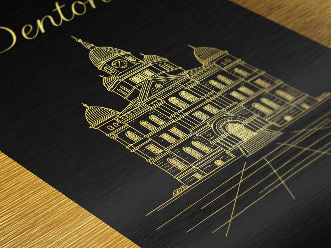 Denton Texas Art, Metallic Gold Print, Wood Framed Art, Metal Art, Minimalist Wall Art, Honeymoon Gift, Bedroom Art