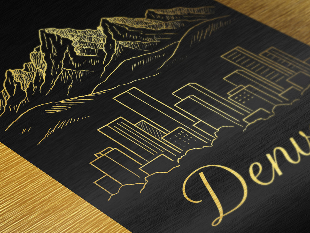 Denver Colorado Travel, Metallic Gold Art, Wood Framed Art, Metal Art, Modern Wall Art, Birthday Gift, Living Room Art