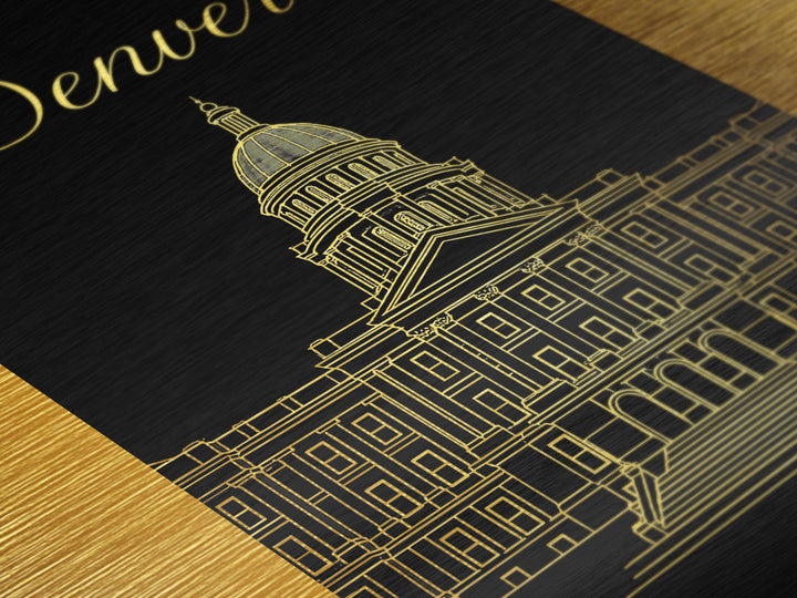 Denver Colorado Art, Metallic Gold Print, Wood Framed Art, Metal Art, Modern House Art, Retirement Gift, Bedroom Wall Art