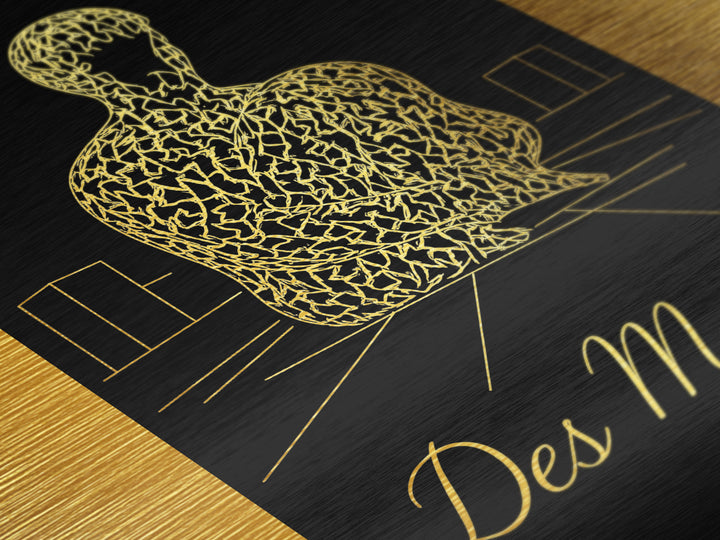 Des Moines Iowa Travel, Metallic Gold Art, Wood Framed Art, Metal Art, Minimalist Wall Art, Adventure Lover Gift, Entryway Wall Print