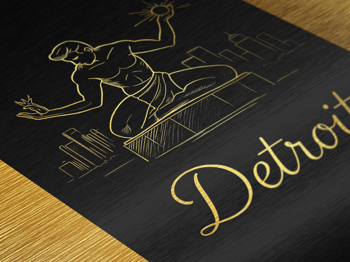 Detroit Michigan Art, Metallic Gold Print, Wood Framed Art, Metal Art, Minimalist Wall Art, Birthday Gift, Home Office Art
