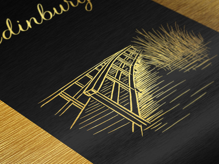 Edinburg Texas Travel, Metallic Gold Art, Wood Framed Art, Metal Art, Modern Skyline Wall Print, Graduation Gift, Bedroom Art