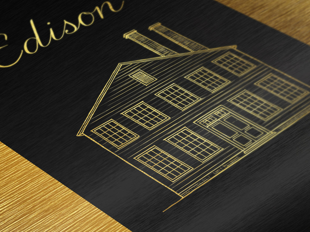 Edison New Jersey Travel, Metallic Gold Art, Wood Framed Art, Metal Art, Modern Wall Art, Honeymoon Gift, Bedroom Wall Art