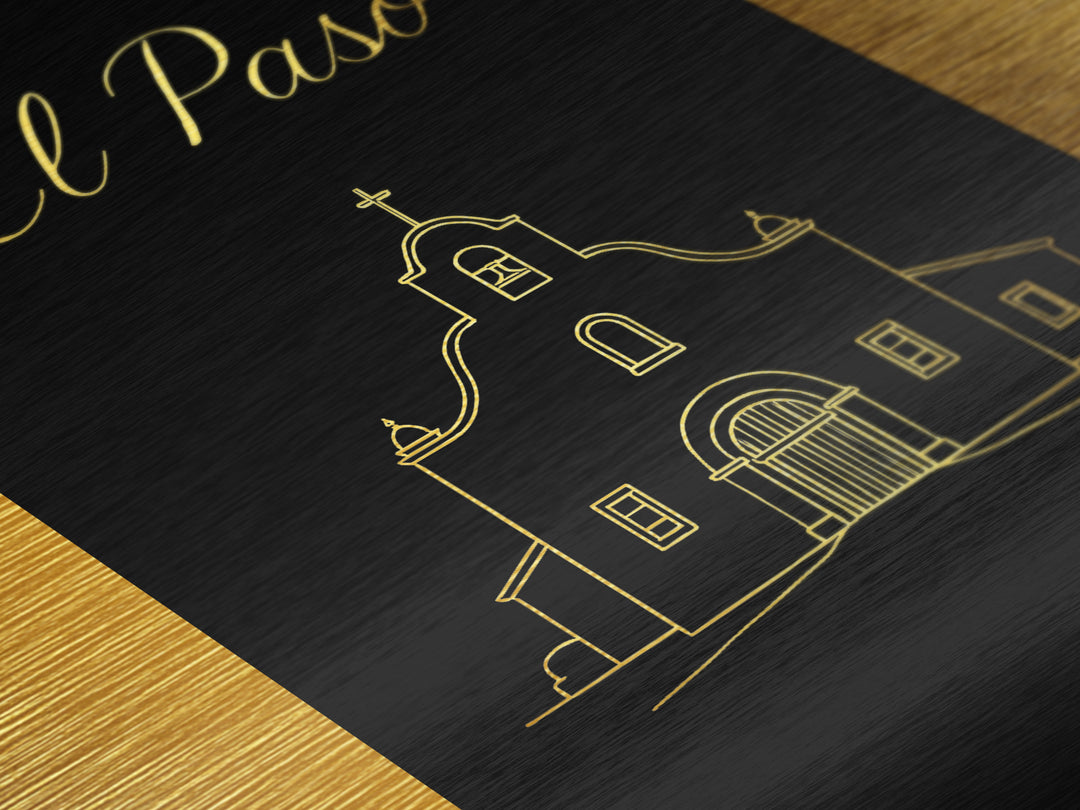 El Paso Texas Travel, Metallic Gold Art, Wood Framed Art, Metal Art, Minimalist Wall Art, Traveler Gift, Bedroom Wall Art