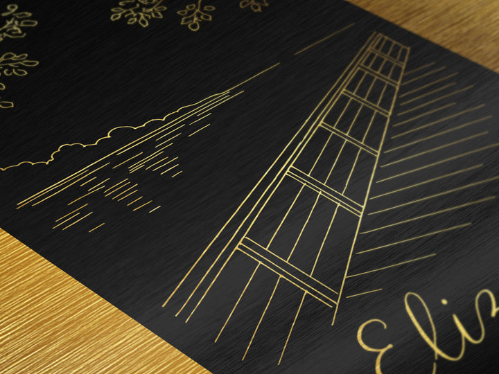 Elizabeth New Jersey Art, Metallic Gold Print, Wood Framed Art, Metal Art, Modern Skyline Wall Print, Traveler Gift, Bedroom Wall Art