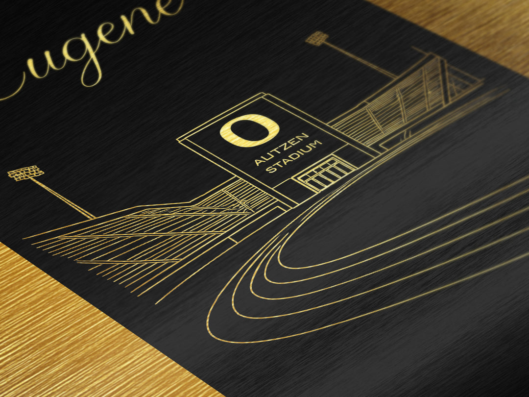 Eugene Oregon Travel, Metallic Gold Art, Wood Framed Art, Metal Art, Modern Skyline Wall Print, Anniversary Gift, Living Room Art