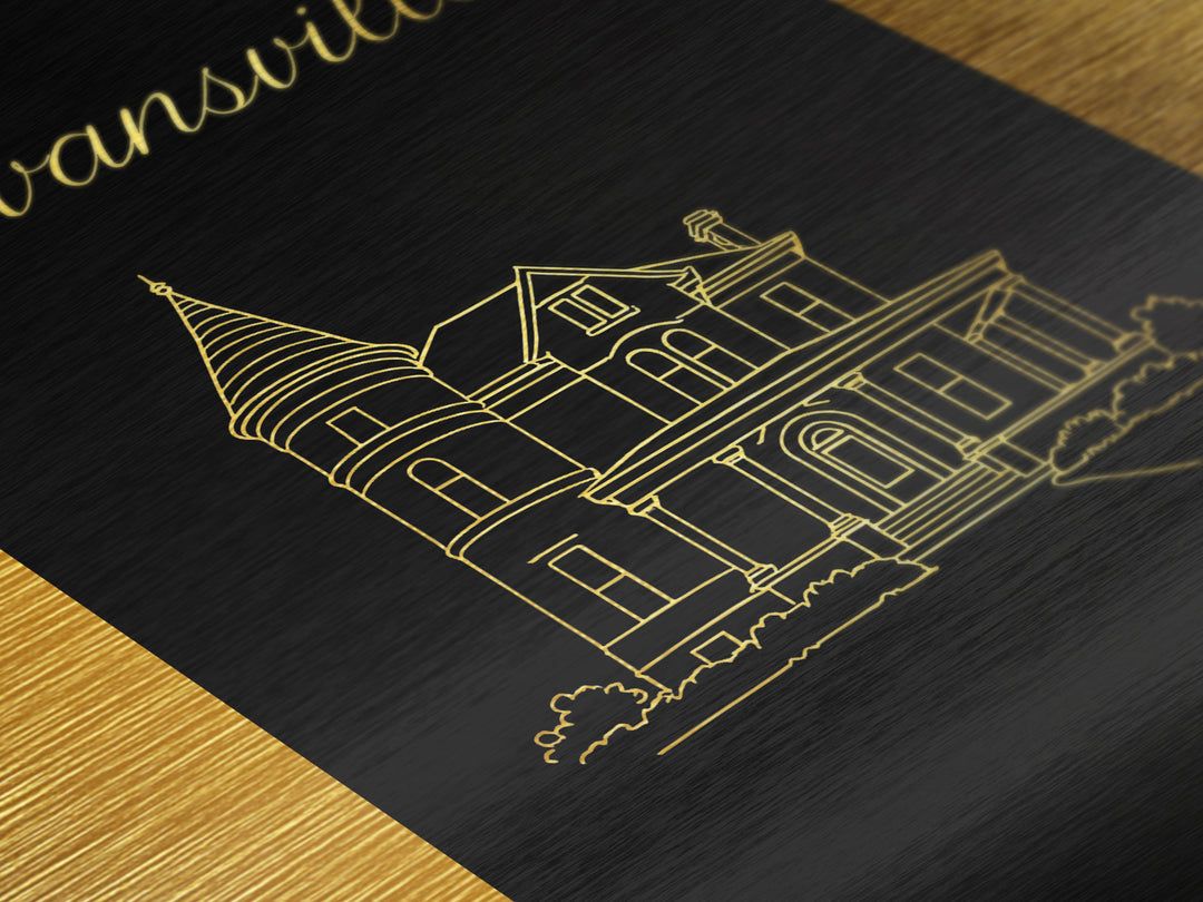 Evansville Indiana Art, Metallic Gold Print, Wood Framed Art, Metal Art, Modern Wall Art, Adventure Lover Gift, Hallway Wall Art