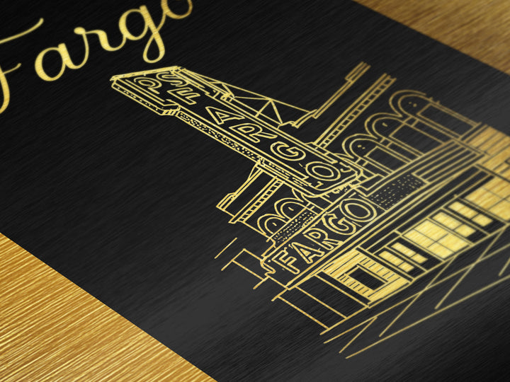 Fargo North Dakota Travel, Metallic Gold Art, Wood Framed Art, Metal Art, Modern Wall Art, Graduation Gift, Entryway Wall Print