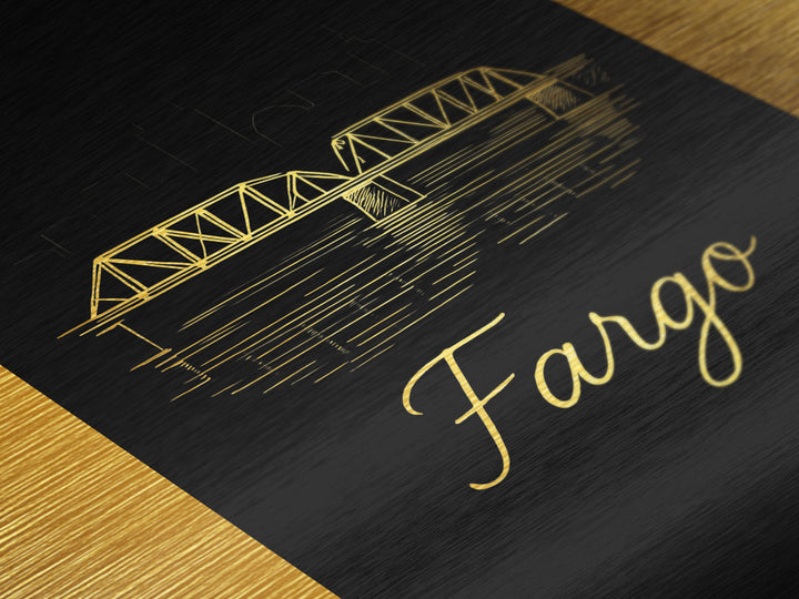 Fargo North Dakota Art, Metallic Gold Print, Wood Framed Art, Metal Art, Modern House Art, Traveler Gift, Hallway Wall Art