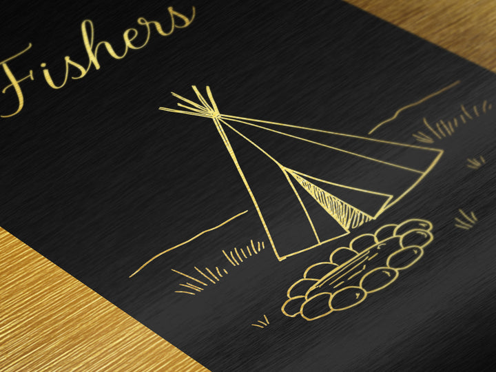Fishers Indiana Travel, Metallic Gold Art, Wood Framed Art, Metal Art, Modern Skyline Wall Print, Graduation Gift, Bedroom Wall Art