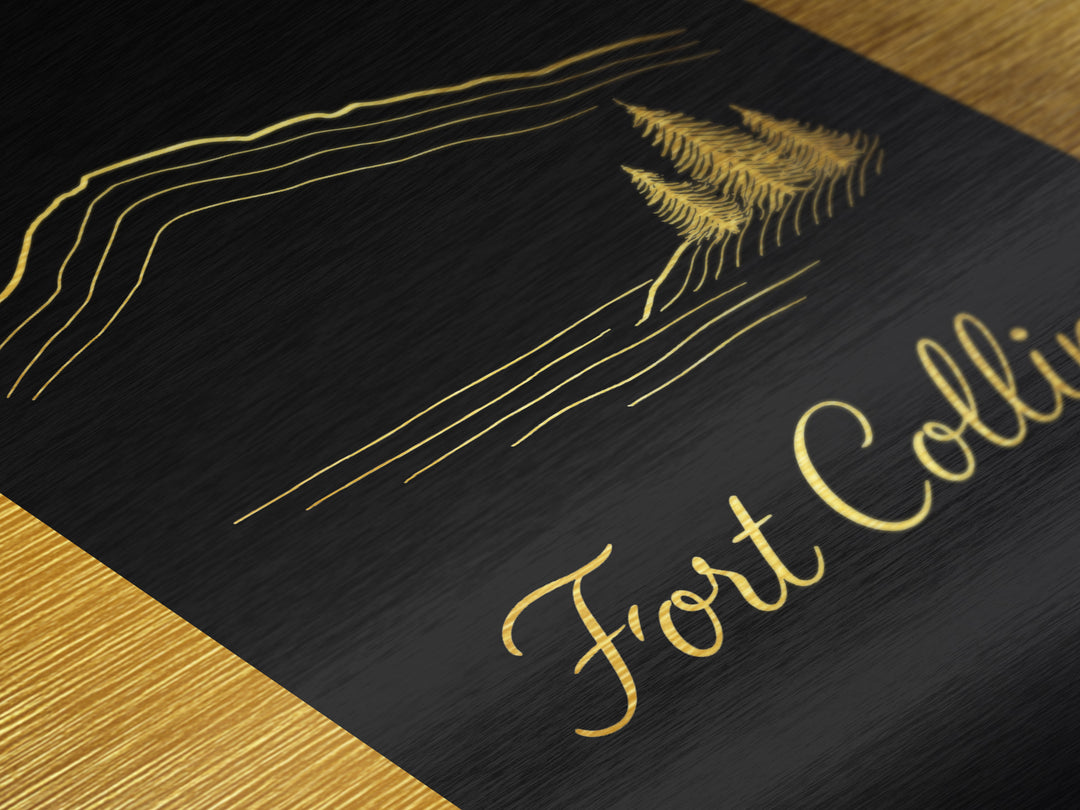Fort Collins Colorado Travel, Metallic Gold Art, Wood Framed Art, Metal Art, Modern House Art, Retirement Gift, Living Room Art