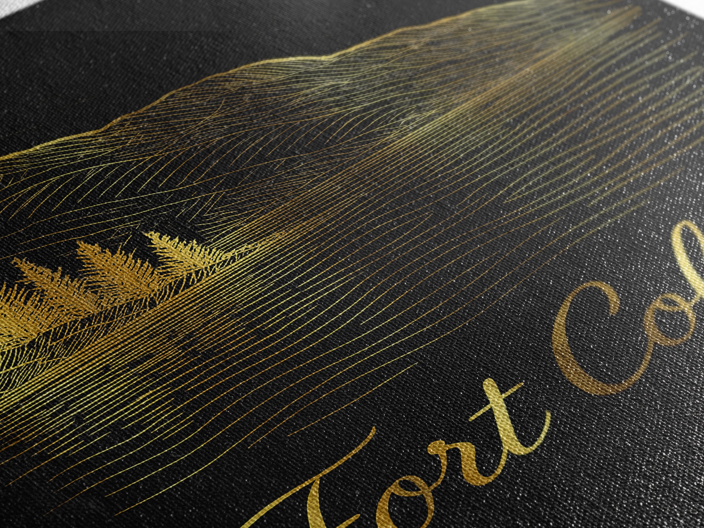 Fort Collins Travel Poster, Framed Canvas Print, Black Gold Minimalist Art, Fort Collins Wall Art, City Art Print, Fine Art Print
