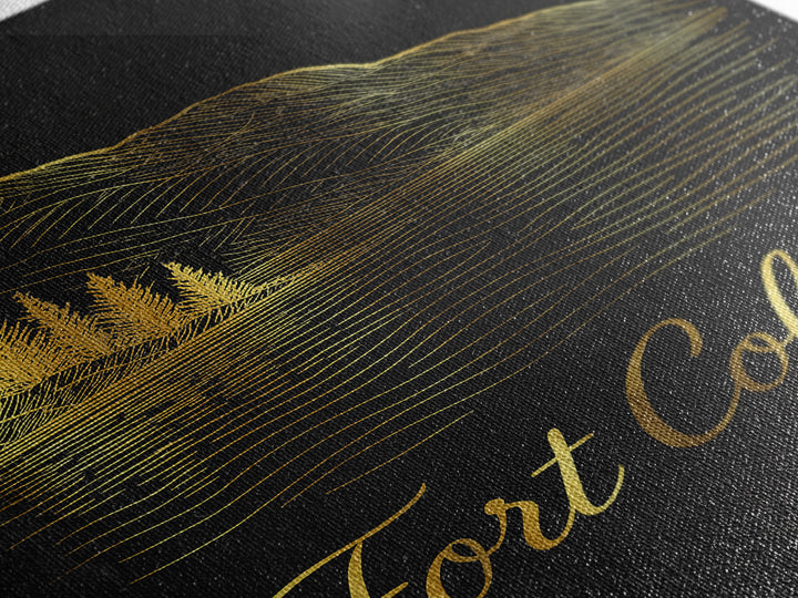 Fort Collins Travel Poster, Framed Canvas Print, Black Gold Minimalist Art, Fort Collins Wall Art, City Art Print, Fine Art Print
