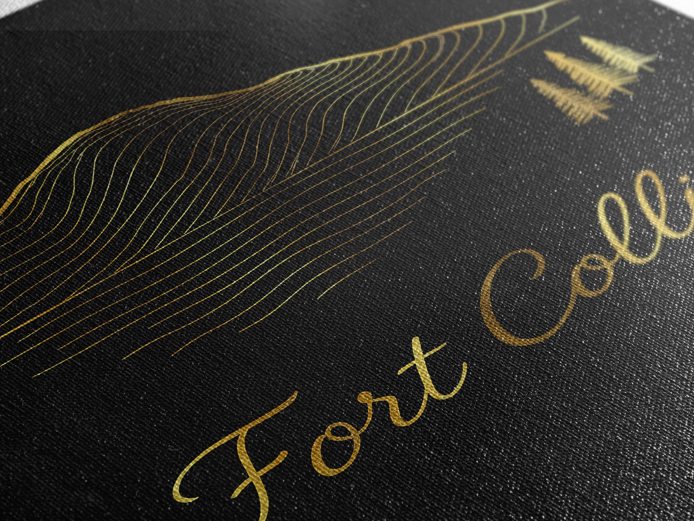 Fort Collins Travel Poster, Canvas Print, Gold Outline Poster Art, Fort Collins Art Print, Travel Wall Art, Travel Wall Decor, Design 4