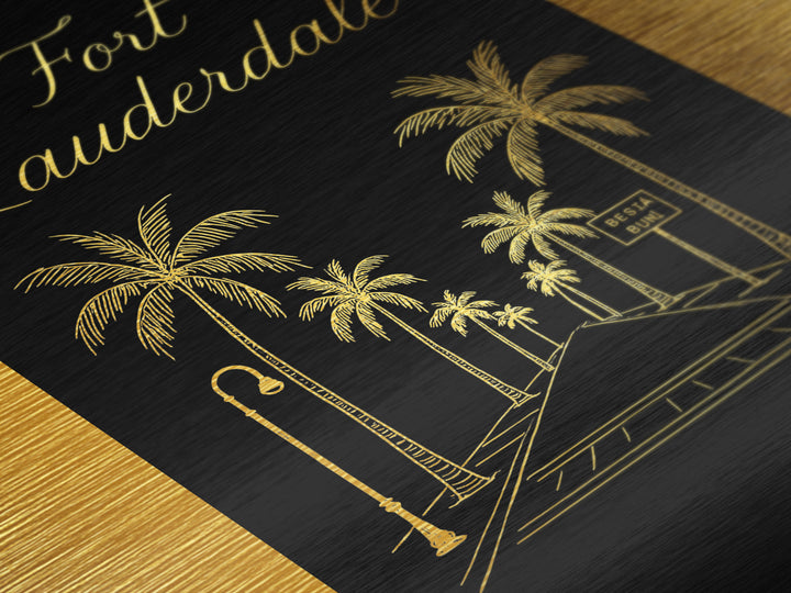 Fort Lauderdale Florida Art, Metallic Gold Print, Wood Framed Art, Metal Art, Minimalist Wall Art, Honeymoon Gift, Living Room Art