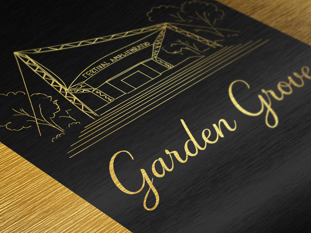 Garden Grove California Travel, Metallic Gold Art, Wood Framed Art, Metal Art, Modern Wall Art, Wanderlust Gift, Living Room Art