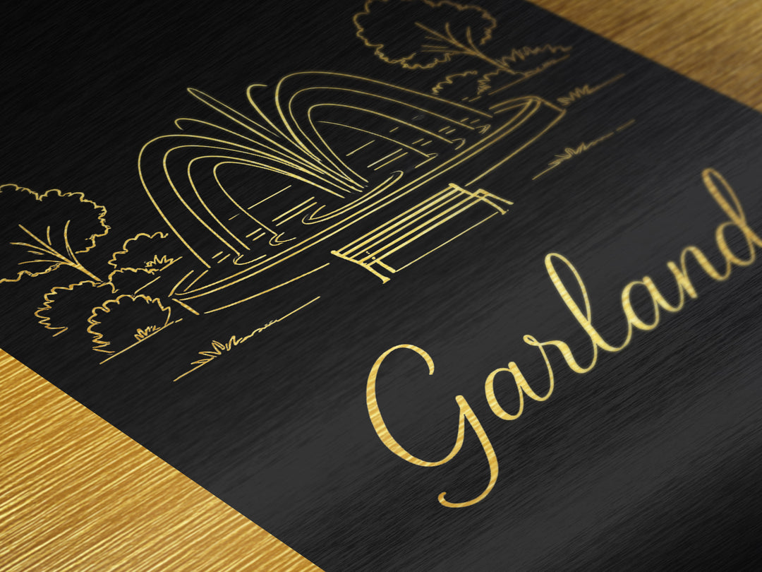 Garland Texas Travel, Metallic Gold Art, Wood Framed Art, Metal Art, Modern Skyline Wall Print, Graduation Gift, Entryway Wall Print