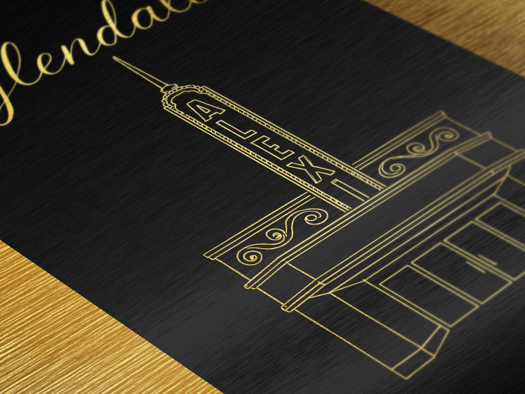 Glendale California Travel, Metallic Gold Art, Wood Framed Art, Metal Art, Minimalist Wall Art, Destination Gift, Hallway Wall Art
