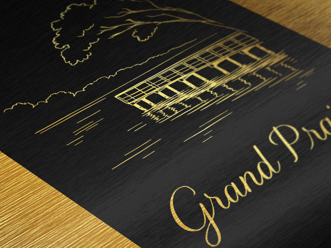 Grand Prairie Texas Travel, Metallic Gold Art, Wood Framed Art, Metal Art, Modern House Art, Birthday Gift, Entryway Wall Print