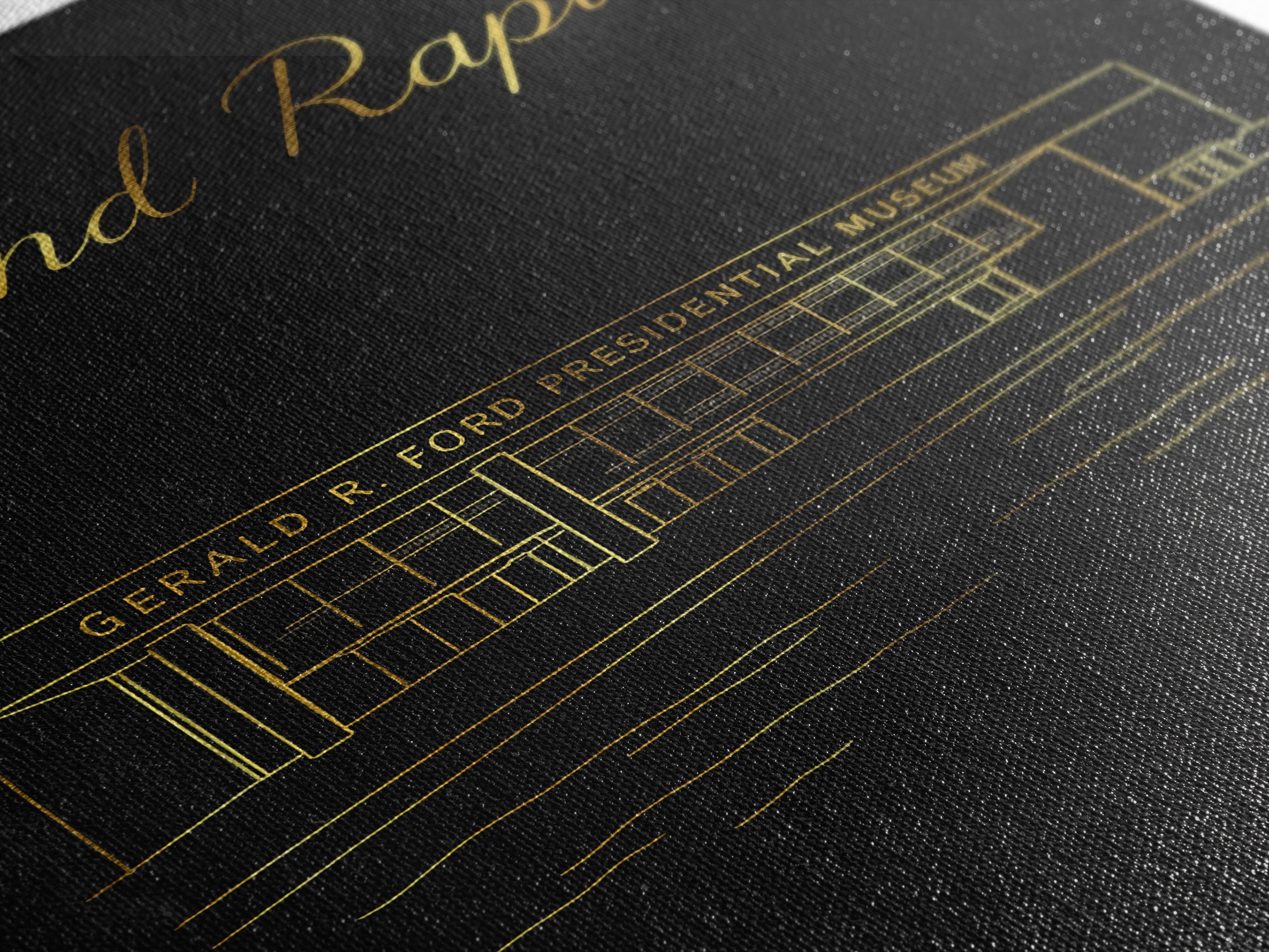 Grand Rapids Travel Poster, Framed Canvas Print, Black Gold Minimalist Art, Grand Rapids Travel Art, Mid Century Wall Art, City Art Print