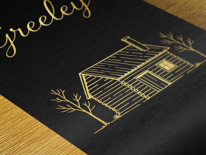 Greeley Colorado Travel, Metallic Gold Art, Wood Framed Art, Metal Art, Modern Skyline Wall Print, Destination Gift, Entryway Wall Print