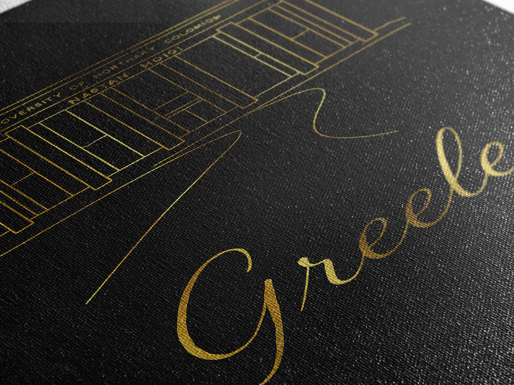 Greeley Travel Poster, Canvas Print, Gold Outline Poster Art, Greeley Art Print, City Art Print, Mid Century Wall Art, Travel Poster Set