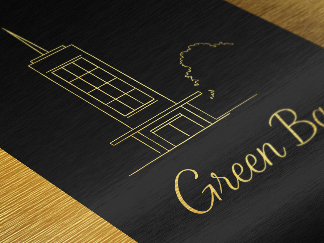 Green Bay Wisconsin Art, Metallic Gold Print, Wood Framed Art, Metal Art, Modern Wall Art, Traveler Gift, Home Office Art