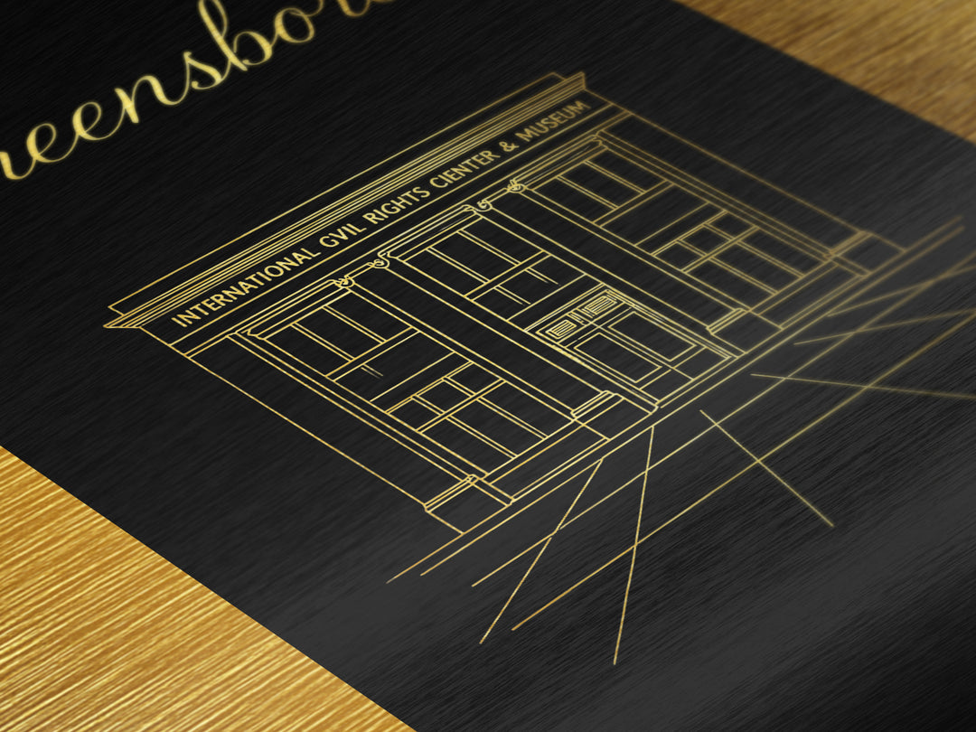 Greensboro North Carolina Travel, Metallic Gold Art, Wood Framed Art, Metal Art, Minimalist Wall Art, Honeymoon Gift, Living Room Art